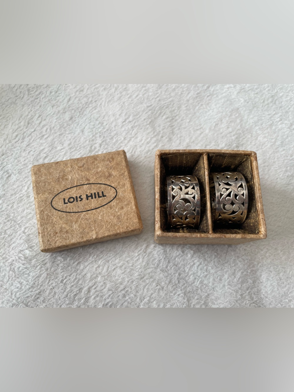 Lois Hill 925 Sterling Silver Filigree Napkin Ring Pair